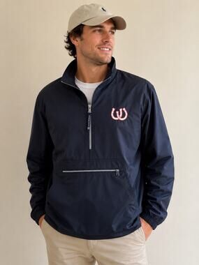 Charles River Apparel Navy Pullover Windbreaker Jacket XL Horseshoe Logo NWT